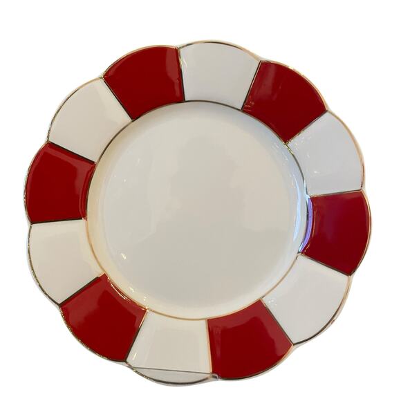 Grace Teaware Porcelain Salad Plate 8in Red & White Stripe Gold Trim Set 2 New - Picture 12 of 16
